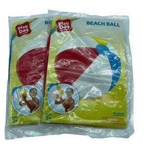 Play Day Beach Balls Set of 2 Red White Plastic Blow Up